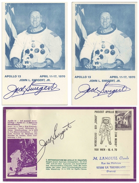 Jack Swigert Lot of Three Cards Signed -- Personally Owned by Swigert